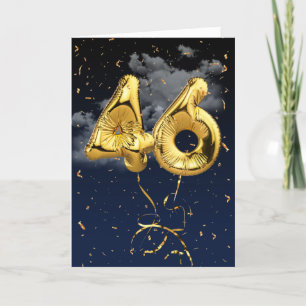 Cartão 46.º Aniversário do Balão Mylar Dourado e do Ca
