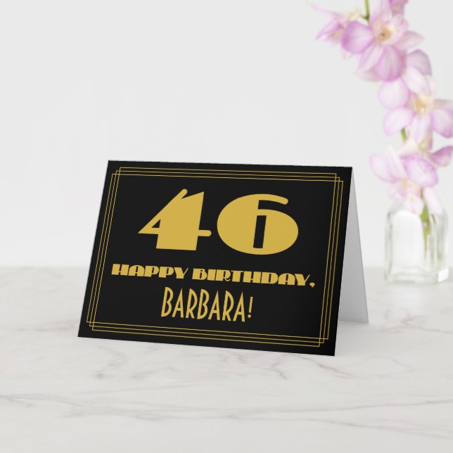 Cartão 46.º aniversário: Nome + Art Deco Inspiraram "46" (Orquídea)