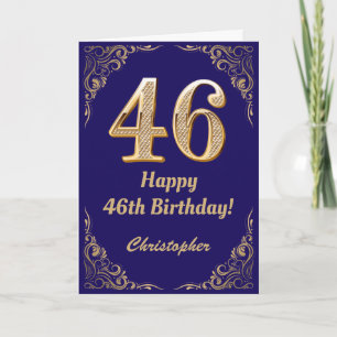 Cartão 46.º Quadro Azul de Marinho de Aniversário e Leve 