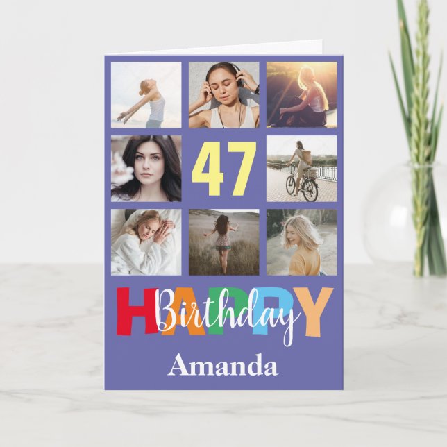 Cartão 47.ª Colagem de Fotos Feliz de Aniversário Moderna (Frente)