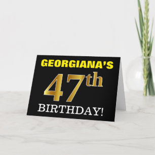Cartão "47.º ANIVERSÁRIO" preto, imitação Dourada