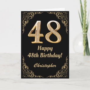 Cartão 48.º aniversário - Quadro negro e Dourado com bril