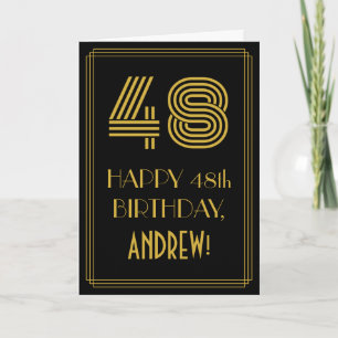 Cartão 48.o Aniversário: Art Deco Inspirou "48" & Nome