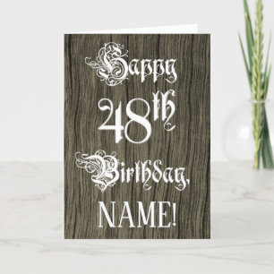 Cartão 48.o Aniversário: Rico, Texto Elegante; Faux Wood