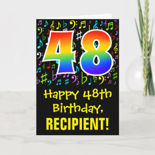 Cartão 48th Birthday: Colorful Music Symbols + Rainbow 48