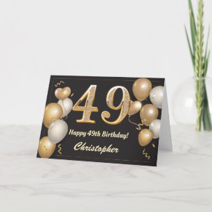 Cartão 49º Aniversário Balões Dourados e Pretos Aniversár