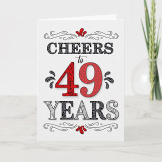 Cartão 49º Aniversário Cheers in Red White Black Pattern