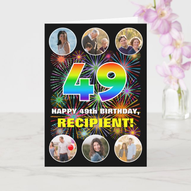Cartão 49º aniversário: Divertido Rainbow #, Personalizad (Orquídea)