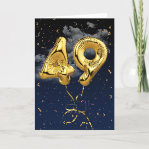 Cartão 49.º Aniversário do Balão Mylar Dourado e do Ca