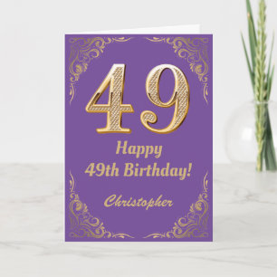 Cartão 49.º aniversário, Roxo e Dourado quadro de brilho