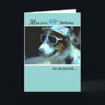 Cartão 49th Cão do aniversário em óculos de sol<br><div class="desc">Uma maneira perfeita de enviar seus desejos do aniversário é através deste cartão. Um cão engraçado está vestindo óculos de sol e um chapéu enquanto deseja alguém em um dia especial. Envie isto a um parente ou a um amigo em seu 49th aniversário.</div>