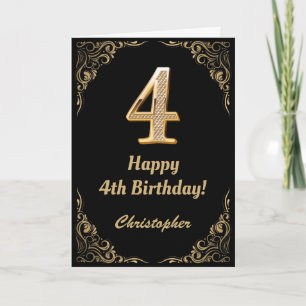 Cartão 4.º aniversário - Quadro negro e Dourado