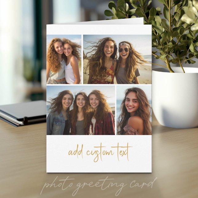 Cartão 4 Colagem de Fotos - Script Moderno (Photo Greeting Card)