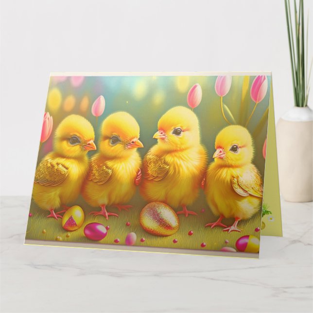 Cartão 4 Coleção De Galinhas E Flores De Páscoa (Frente)