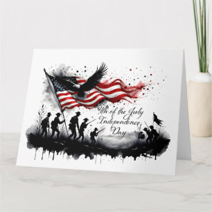Cartão 4 de julho Arte Patriótica com Bandeira e Soldados