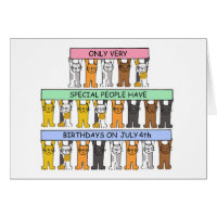 4 de julho Cartoon Cats Segurando Bandeiras