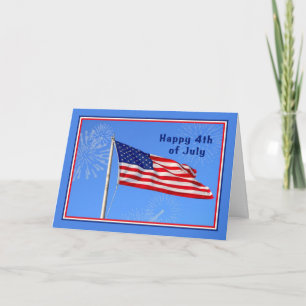 Cartão 4 de julho com American Flag, Fireworks
