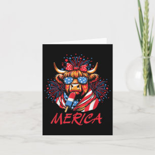 Cartão 4 De Julho De Highland Cow Popsicice Fireworks Usa