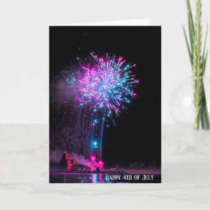 Cartão 4 de julho fogos de artifício e farol