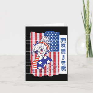Cartão 4 de julho menina japonesa de anime patriota ameri