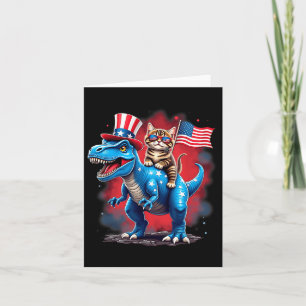 Cartão 4 De Julho Meowica American Flag Cat Riding Dinos