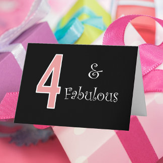 Cartão 4 e Fabuloso 4.º Aniversário, cor-de-rosa, branco