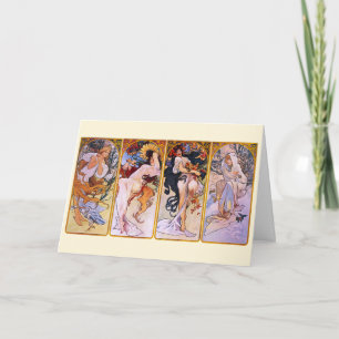 Cartão 4 Estações por Alphonse Mucha, Vintage Art Nouveau