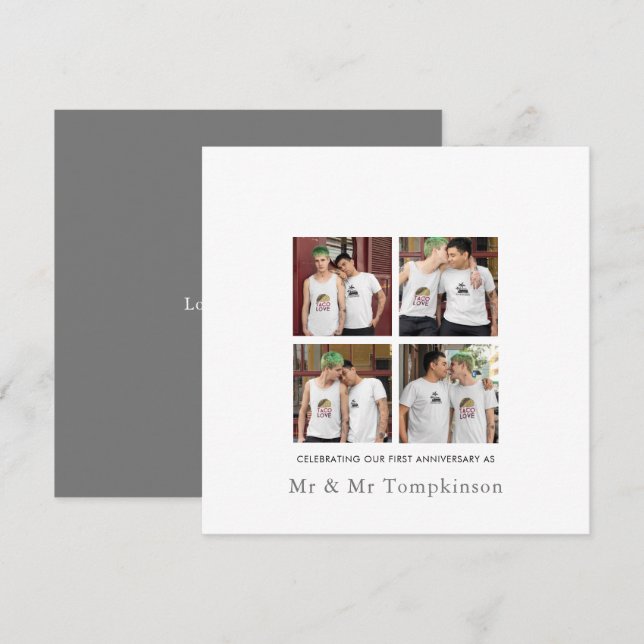 Cartão 4 fotos LGBT Gay Love Husband Primeiro Aniversário (Frente/Verso)