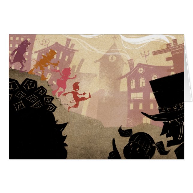 Cartão 4 monstro pequenos - andando através da cidade (Frente Horizontal)