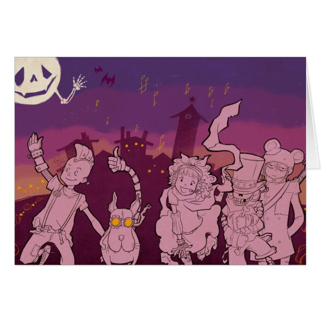 Cartão 4 monstro pequenos - música da noite (Frente Horizontal)