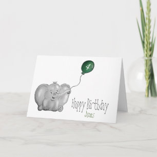 Cartão 4 ou qualquer elefante de aniversário com balão