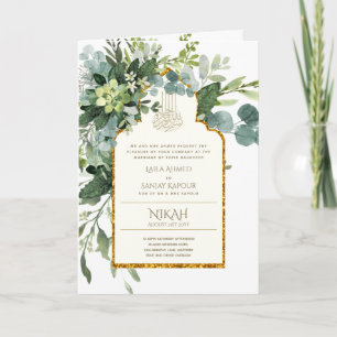 Cartão 4 Página DOURADA GREENERY Islâmica NIKAH WALIMA