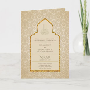 Cartão 4 Página Dourado Ornado Islâmico NIKAH WALIMA Conv