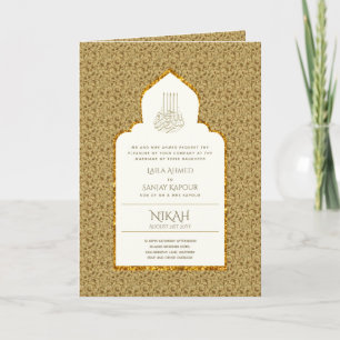 Cartão 4 Página Ornamentado DOURADO Islâmico NIKAH WALI