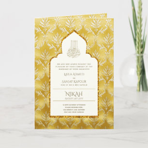 Cartão 4 Página Ornamentado DOURADO Islâmico NIKAH WALI