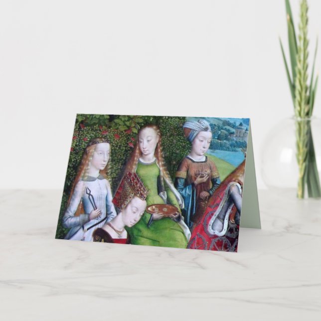 Cartão 4 Santos femininas em placas de jardim (detalhes;  (Frente)