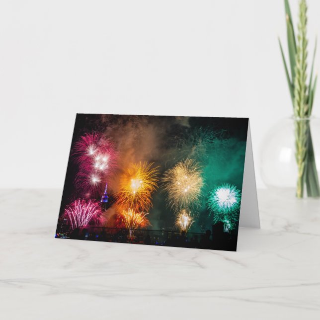 Cartão 4o de fogos-de-artifício de julho em NYC (Frente)