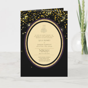Cartão 4Pg NIKAH WALIMA Convidar Glitter Dourado Preto