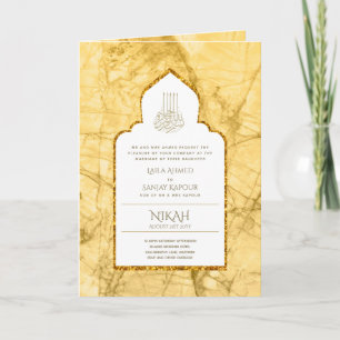Cartão 4Pg NIKAH WALIMA Convide Dourado Branco Marbado