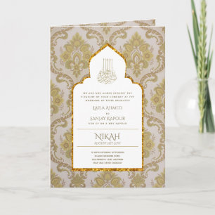 Cartão 4Pg NIKAH WALIMA Convide Ornamentado Dourado Branc