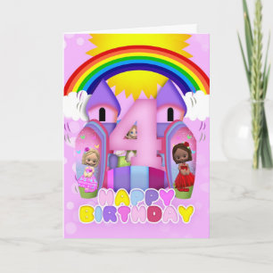 Cartão 4th Birthday Bouncy Castle Greeting Card For Girls