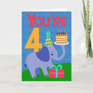 Cartão 4th Birthday with Elephant and Cake