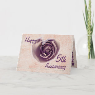 Cartão 5º Aniversário de Casamento - Coração de Rosa Roxa