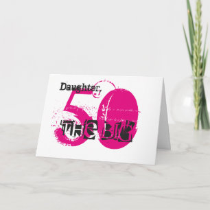 Cartão 50ª filha de aniversário, texto preto e rosa, br