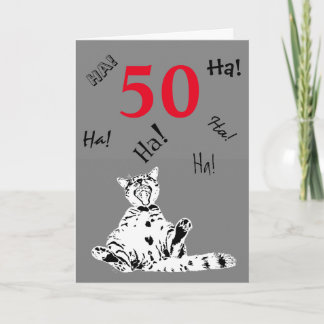 Cartão 50º Aniversário Bobo Rindo Gato Engraçado