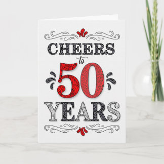 Cartão 50º Aniversário Cheers in Red White Black Pattern