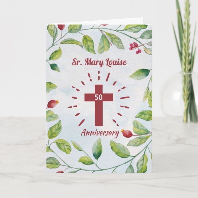 Cartão 50º aniversário da Cruz de freira em Wreath (Frente)