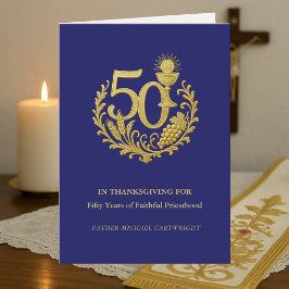 Cartão 50º Aniversário da Ordenação Sacerdotal Dourado