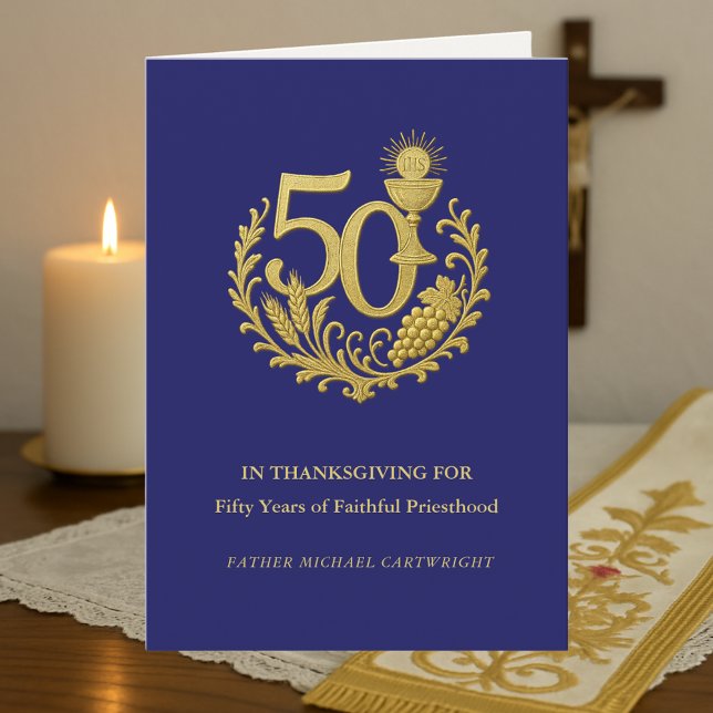Cartão 50º Aniversário da Ordenação Sacerdotal Ouro (Criador carregado)