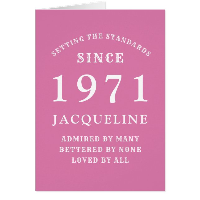 Cartão 50º Aniversário de 1971 Branco Rosa Para Sua Perso (Frente)
